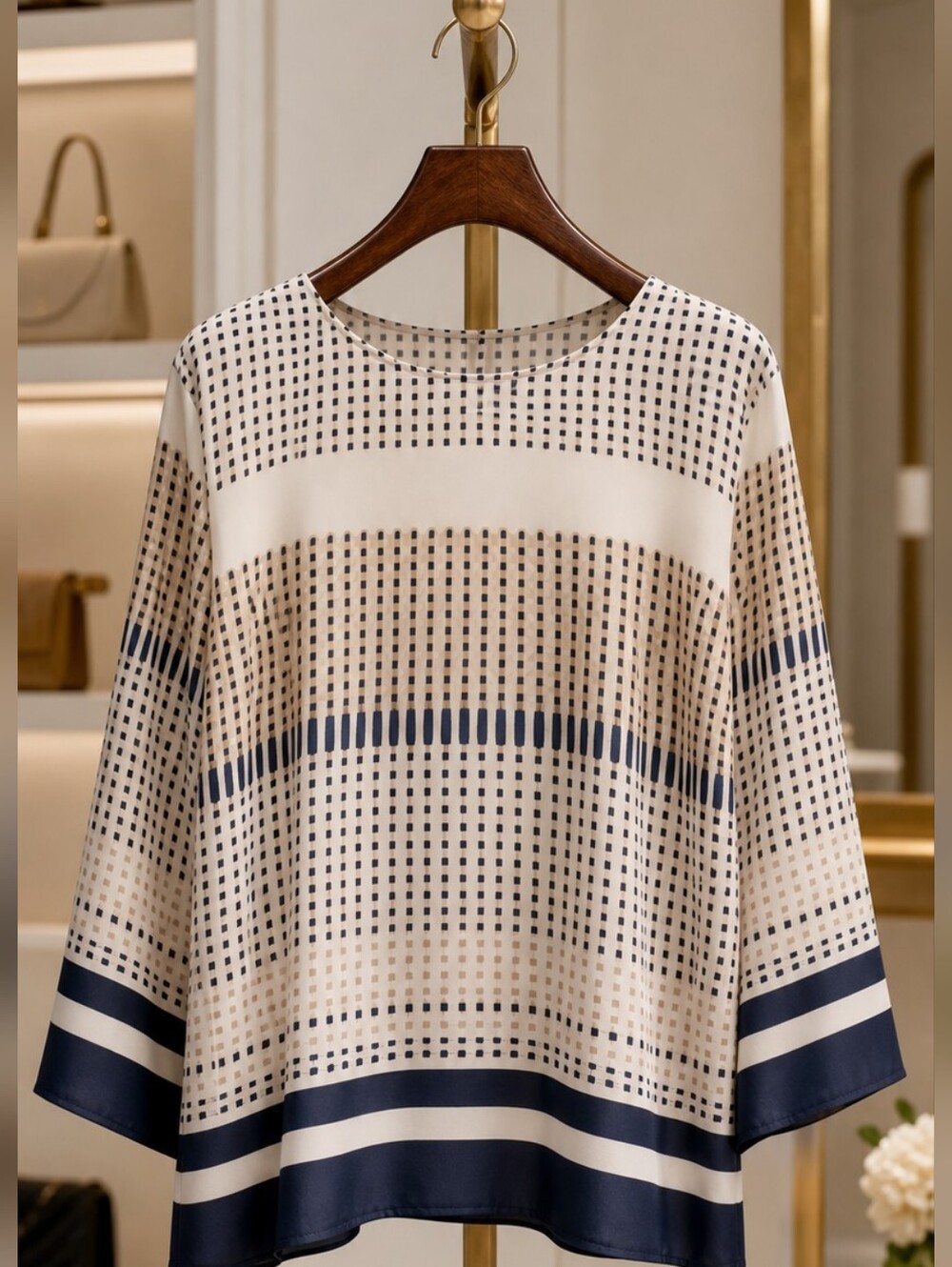 Saint Tropez West Navy and Cream Blouse. Medium.
